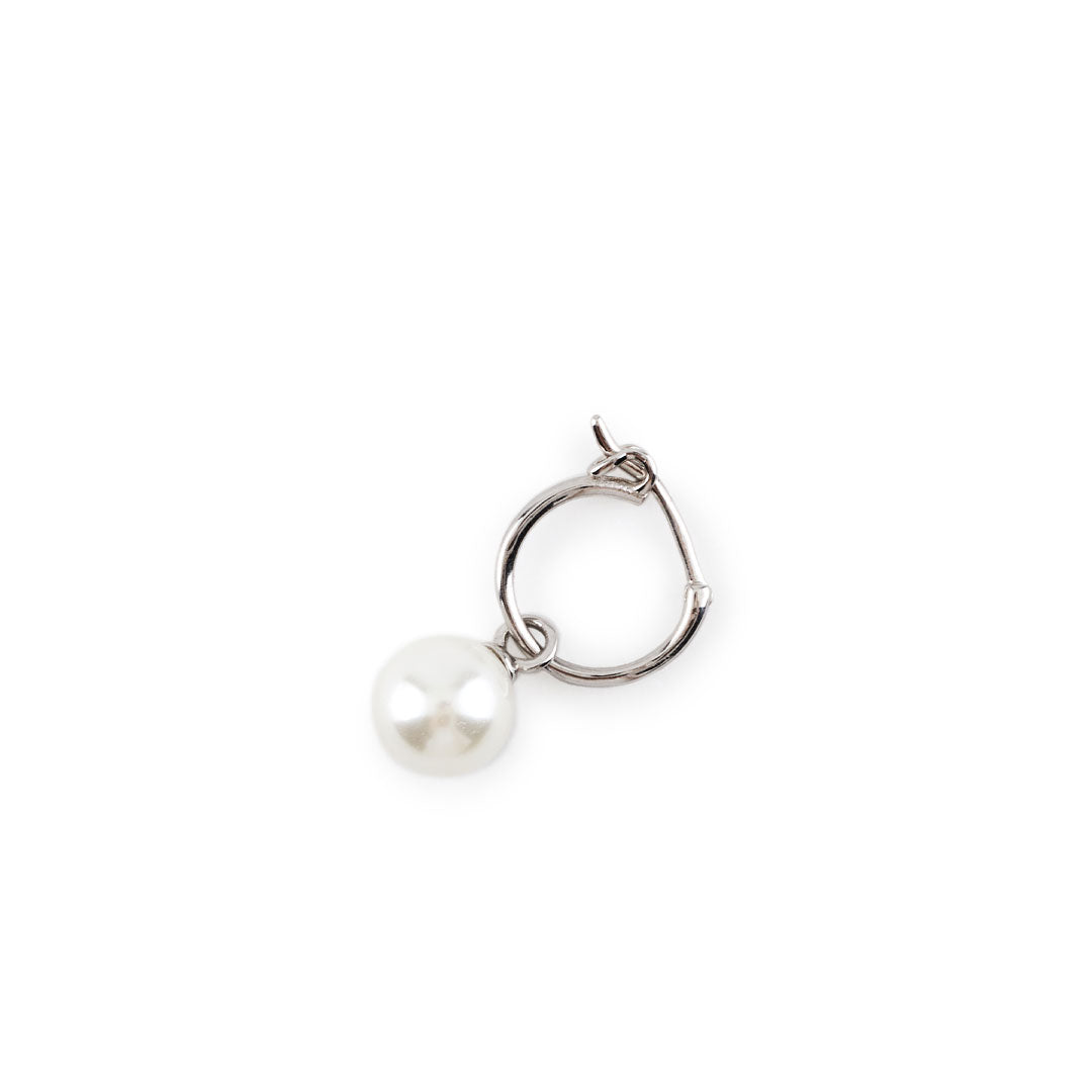 Silver hoop earring with hanging pearl pendant - Serge DeNimes