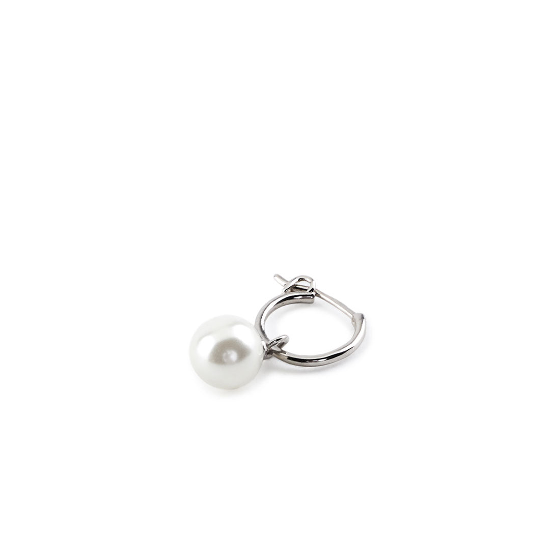 Silver hoop earring with hanging pearl pendant - Serge DeNimes