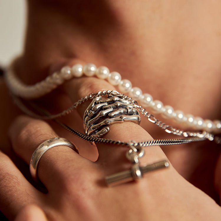 Silver Skeleton Hands Ring - Serge DeNimes