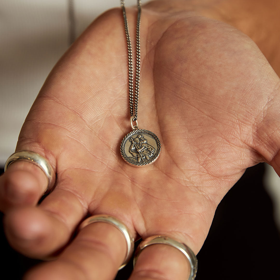 St Christopher Pendant - Men Necklace In Antique Finish